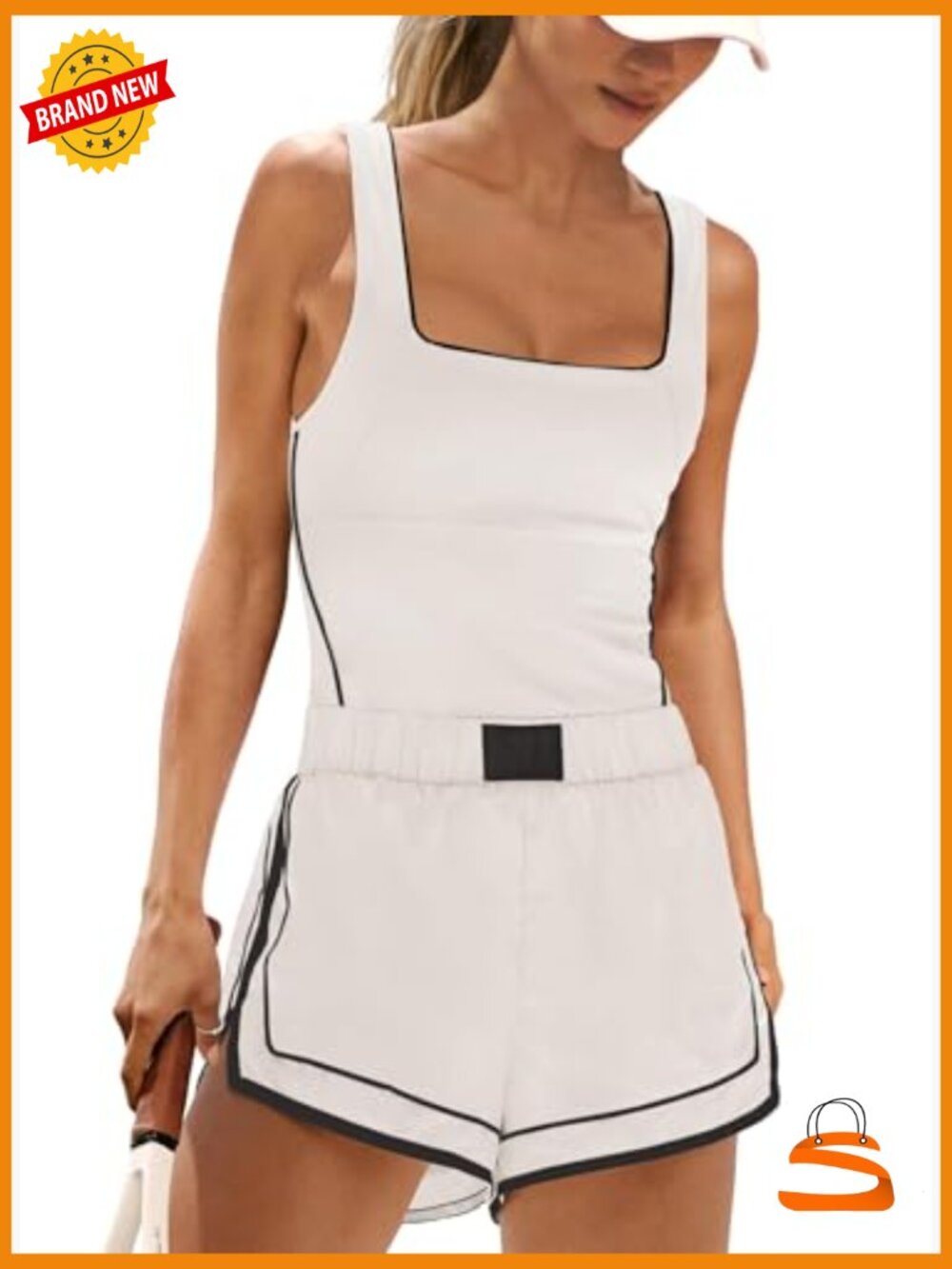 Sleeveless Workout Romper Jumpsuit Color Block Activewear - Picture 2 of 7
